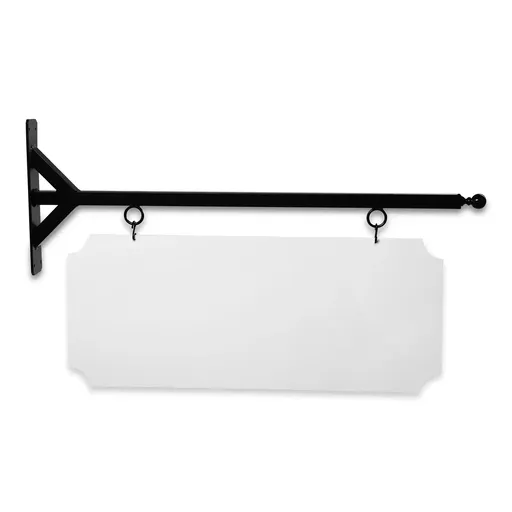 [SBSS-48SGB-KIT20-10-SH] 48" Wide Straight Shaft Bracket in  Black Powder Coated Steel with 10" Tall X 20" Wide X .063" Thick White Aluminum Sign Blank and 2 Black Powder Coated S-Hooks