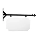 24" Wide Straight Shaft Bracket in  Black Powder Coated Steel with 12" Tall X 22" Wide X .063" Thick White Aluminum Sign Blank and 2 Black Powder Coated S-Hooks (Fleur De Lis Finial)