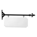 36" Wide Straight Shaft Bracket in  Black Powder Coated Steel with 14" Tall X 34" Wide X .080" Thick White Aluminum Sign Blank and 2 Black Powder Coated S-Hooks