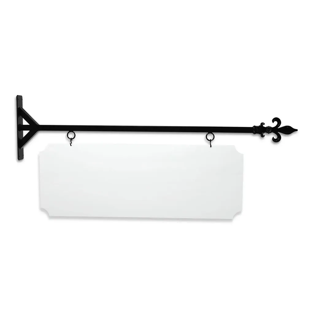 48" Wide Straight Shaft Bracket in  Black Powder Coated Steel with 16" Tall X 44" Wide X .080" Thick White Aluminum Sign Blank and 2 Black Powder Coated S-Hooks