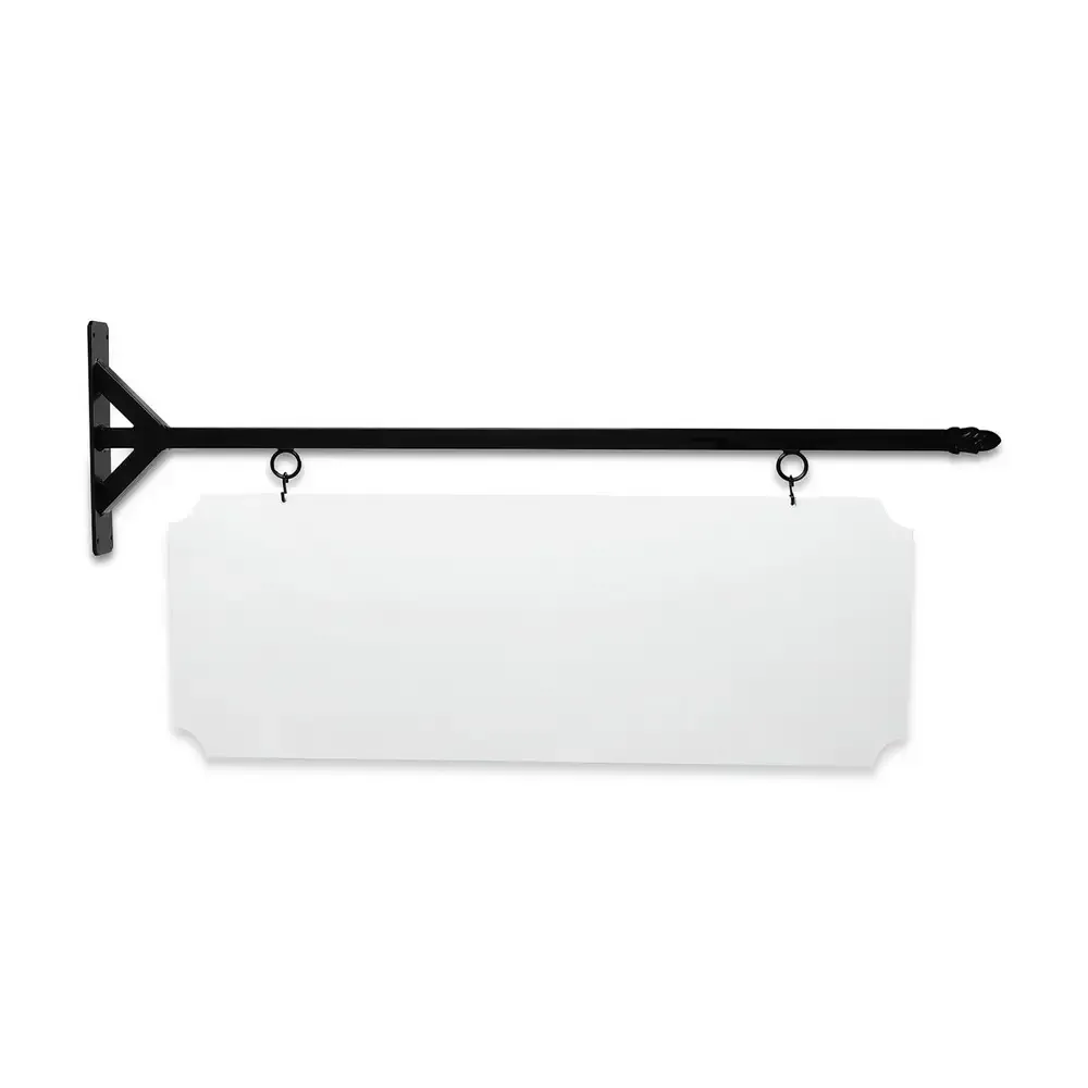 48" Wide Straight Shaft Bracket in  Black Powder Coated Steel with 16" Tall X 44" Wide X .080" Thick White Aluminum Sign Blank and 2 Black Powder Coated S-Hooks