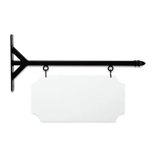 [SBSS-24SGP-KIT20-10-SH] 24'' Wide Straight Shaft Bracket in  Black Powder Coated Steel with 10'' Tall X 20'' Wide X .063'' Thick White Aluminum Sign Blank and 2 Black Powder Coated S-Hooks (Pineapple Finial)