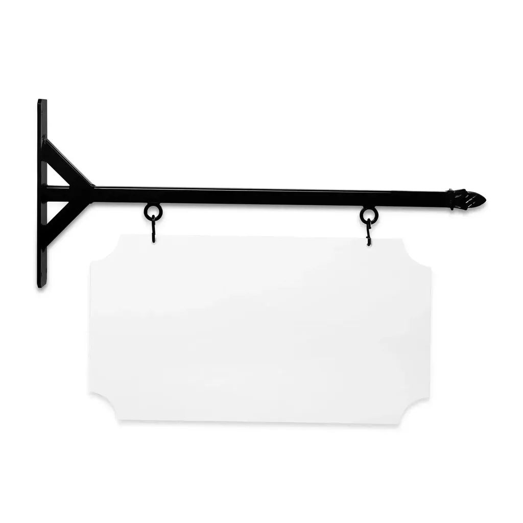 24" Wide Straight Shaft Bracket in  Black Powder Coated Steel with 12" Tall X 22" Wide X .063" Thick White Aluminum Sign Blank and 2 Black Powder Coated S-Hooks (BOM pineapple)