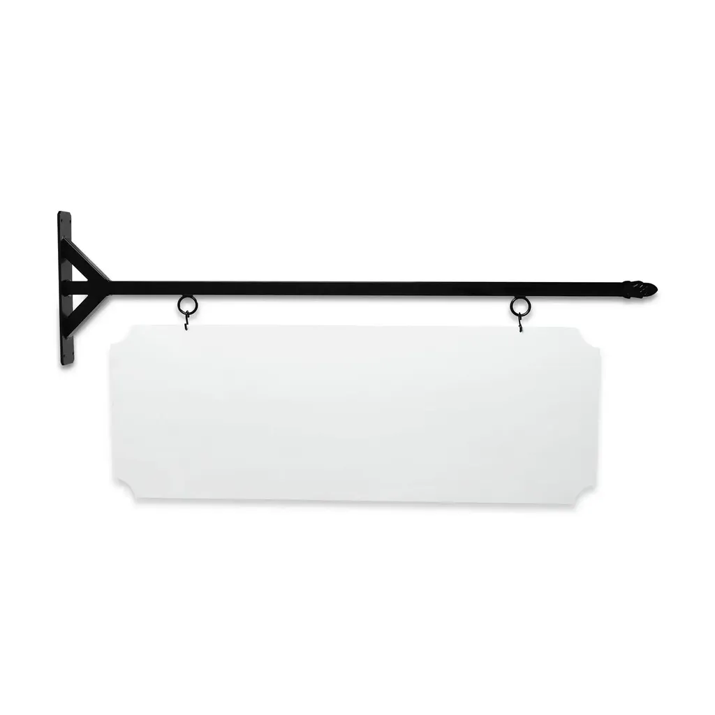 48" Wide Straight Shaft Bracket in  Black Powder Coated Steel with 16" Tall X 44" Wide X .080" Thick White Aluminum Sign Blank and 2 Black Powder Coated S-Hooks