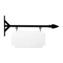 24" Wide Straight Shaft Bracket in  Black Powder Coated Steel with 10" Tall X 20" Wide X .063" Thick White Aluminum Sign Blank and 2 Black Powder Coated S-Hooks (Spear Point Finial)