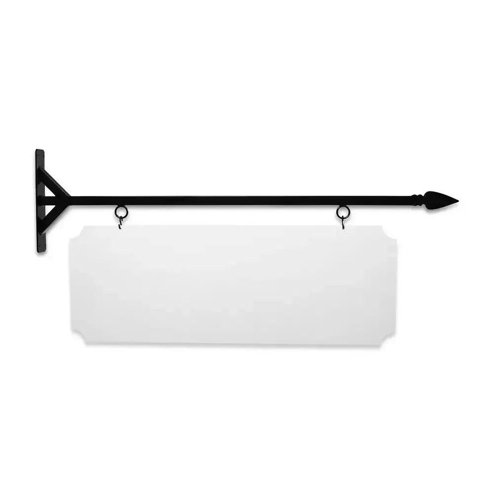48" Wide Straight Shaft Bracket in  Black Powder Coated Steel with 16" Tall X 44" Wide X .080" Thick White Aluminum Sign Blank and 2 Black Powder Coated S-Hooks