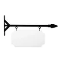 24" Wide Straight Shaft Bracket in  Black Powder Coated Steel with 10" Tall X 20" Wide X .063" Thick White Aluminum Sign Blank and 2 Black Powder Coated S-Hooks