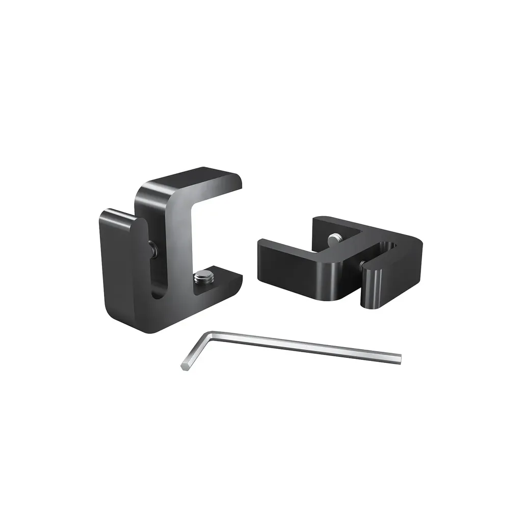 "Set of 2,  Clamp, Aluminum Matte black Anodized Finish, to Accommodate 1" to 1-1/8" Counters. Hold up to 1/4" material thickness M6 Set screw need 3mm Allen Wrench"