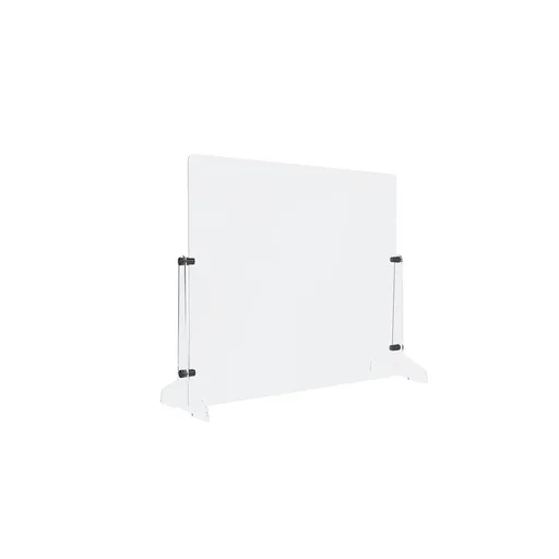 [ASG20X23-FTB] Clear Acrylic Sneeze Guard 23-1/2" Wide x 20" Tall, with (2) 7" Wide x 12-5/16" Deep Feet on the Side, and (4) Aluminum Black Anodized Forks / Standoffs.
