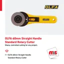 Olfa 60mm Straight Handle Standard Rotary Cutter