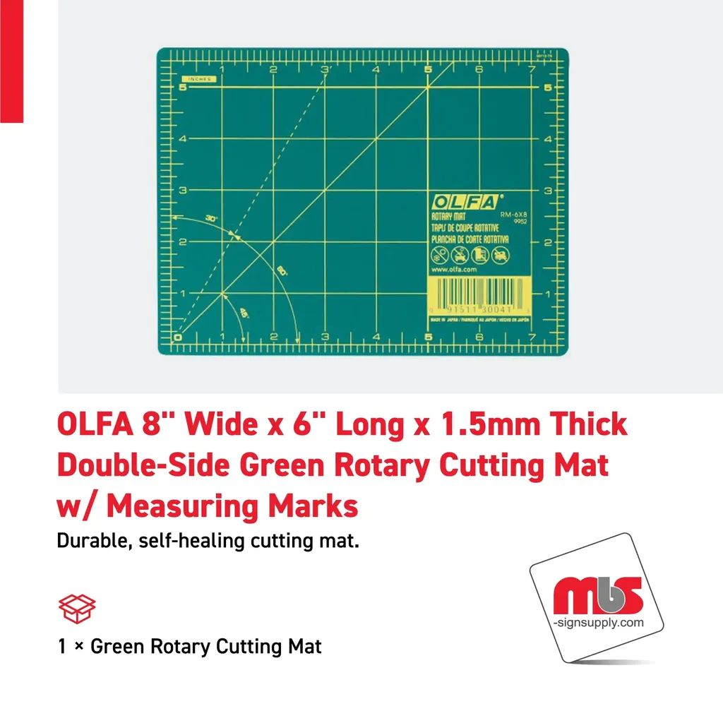 Olfa 8" Wide x 6" Long x 1.5mm Thick Double-Side Green Rotary Cutting Mat w/ Measuring Marks