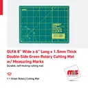 Olfa 8" Wide x 6" Long x 1.5mm Thick Double-Side Green Rotary Cutting Mat w/ Measuring Marks