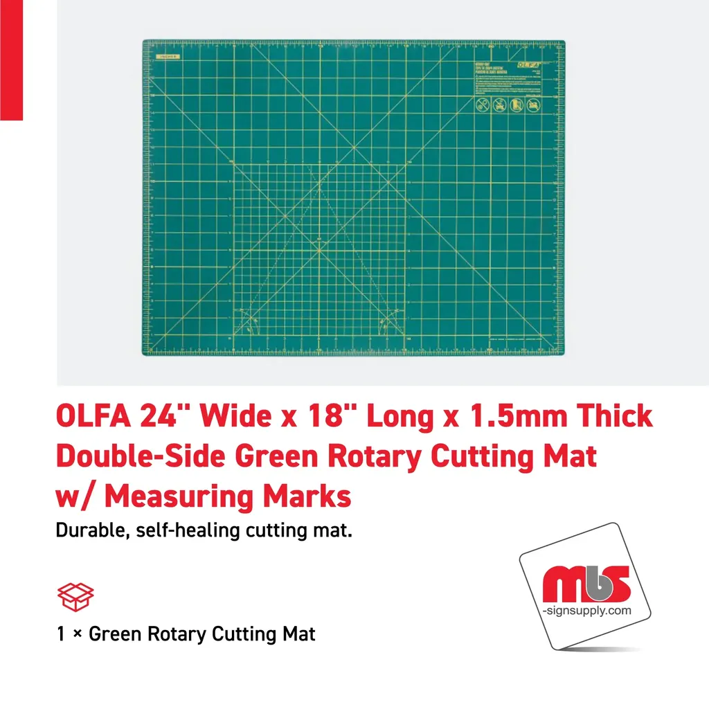Olfa 24" Wide x 18" Long x 1.5mm Thick Double-Side Green Rotary Cutting Mat w/ Measuring Marks