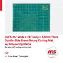 Olfa 24" Wide x 18" Long x 1.5mm Thick Double-Side Green Rotary Cutting Mat w/ Measuring Marks