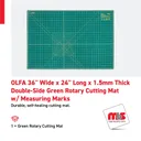 Olfa 36" Wide x 24" Long x 1.5mm Thick Double-Side Green Rotary Cutting Mat w/ Measuring Marks