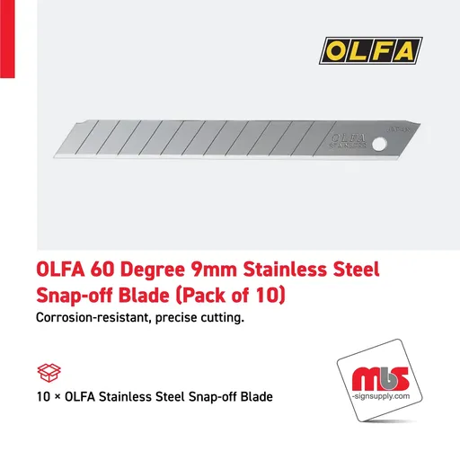 [CT-0511] Olfa 60 Degree 9mm Stainless Steel Snap-off Blade (Pack of 10)