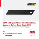 Olfa 60 Degree 18mm Ultra-Shap Black Japanese Carbon Blade (Pack of 50)