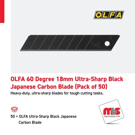 [CT-0514] Olfa 60 Degree 18mm Ultra-Shap Black Japanese Carbon Blade (Pack of 50)