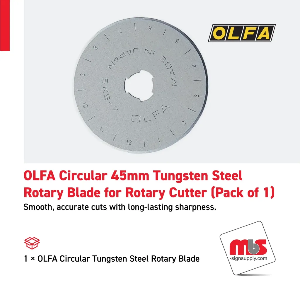 Olfa Circular 45mm Tungsten Steel Rotary Blade for Rotary Cutter (Pack of 1)