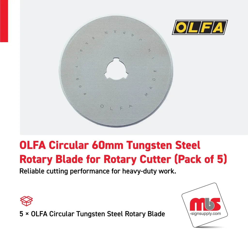 Olfa Circular 60mm Tungsten Steel Rotary Blade for Rotary Cutter (Pack of 5)