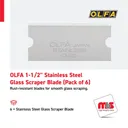 Olfa 1-1/2" Stainless Steel Glass Scraper Blade (Pack of 6)