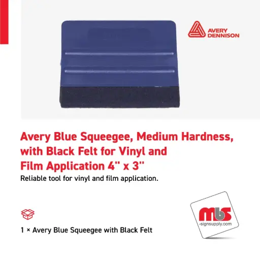 [SQ-0309] Avery 4" x 3" Blue Squeegee, Medium Hardness, with Black Felt for Vinyl and Film Application