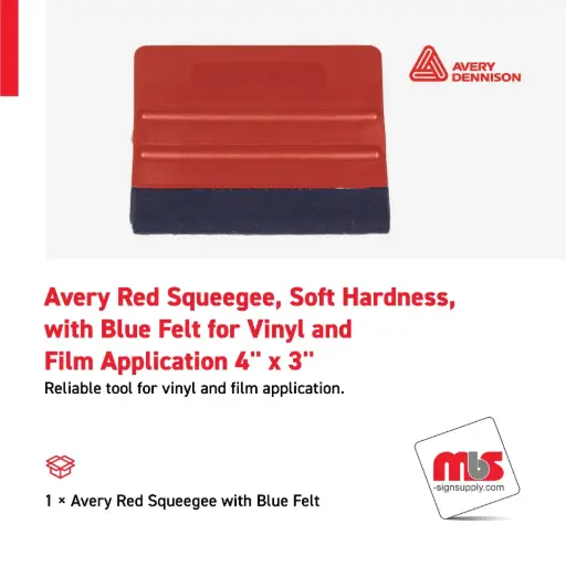 [SQ-0310] Avery 4" x 3" Red Squeegee, Soft Hardness, with Blue Felt for Vinyl and Film Application