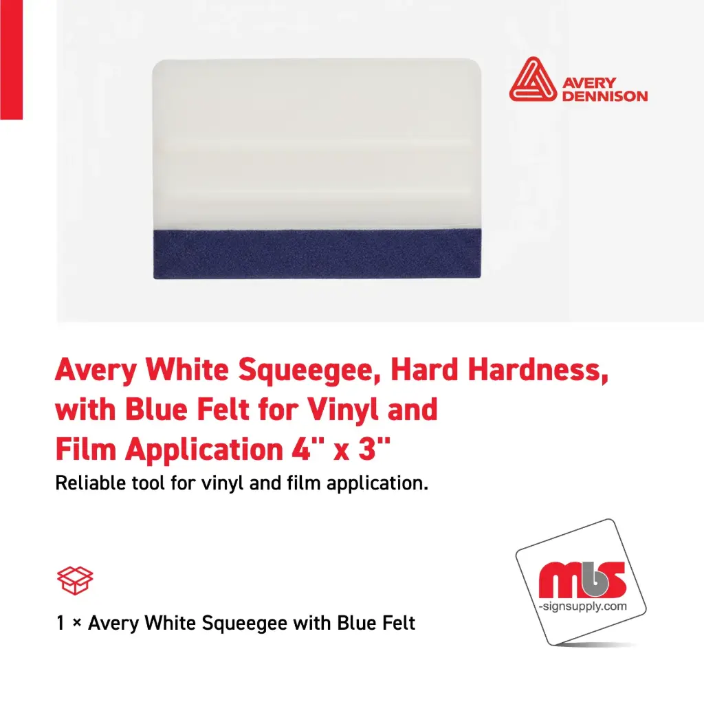 Avery 4" x 3" White Squeegee, Hard Hardness, with Blue Felt for Vinyl and Film Application