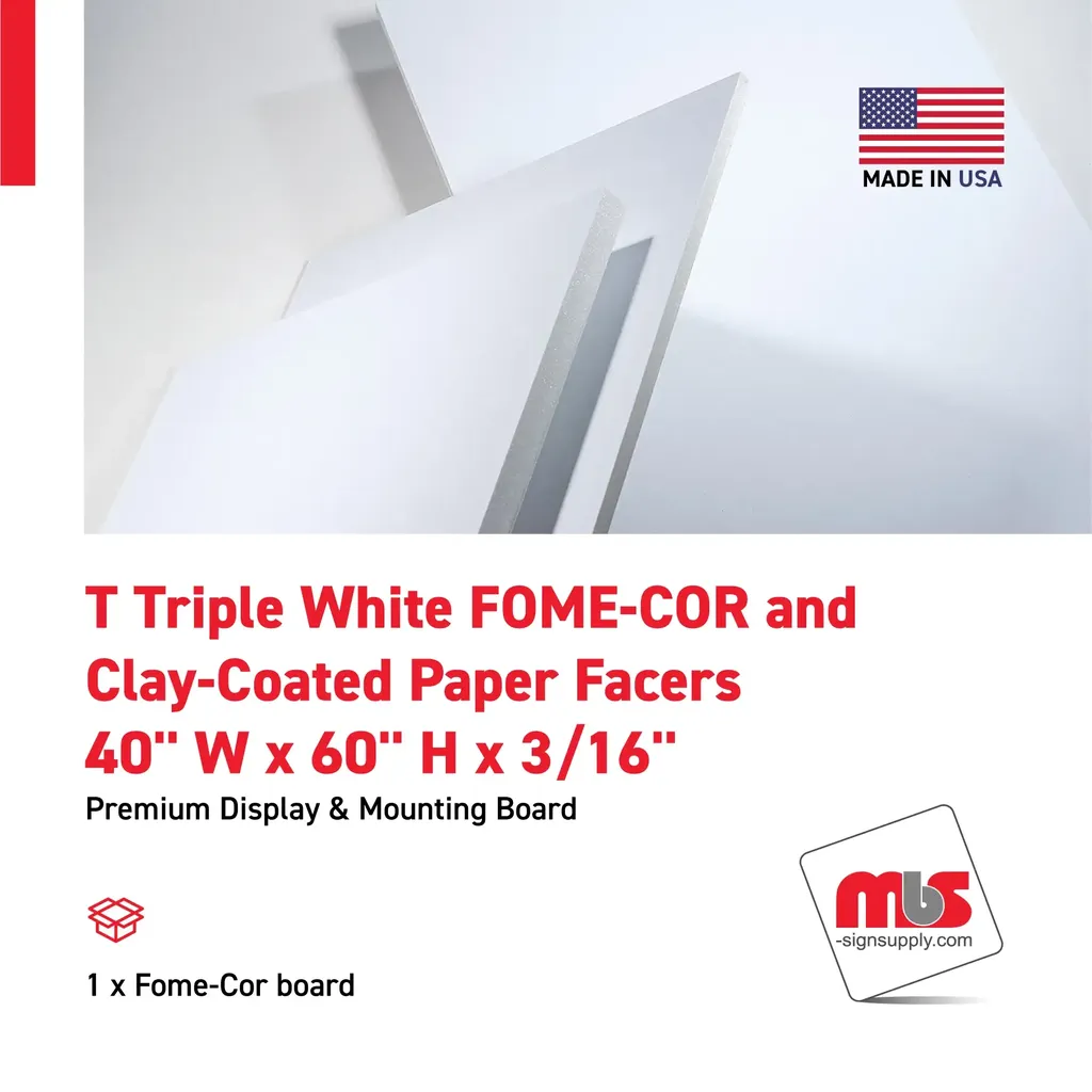 40" W x 60" H x 3/16" T Triple White FOME-COR and Clay-Coated Paper Facers