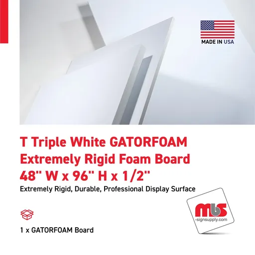 [FC9310-4896W] 48'' W x 96'' H x 1/2'' T Triple White GATORFOAM Extremely Rigid Foam Board