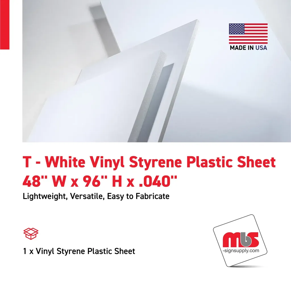 48" W x 96" H x .040 T - White Vinyl Styrene Plastic Sheet