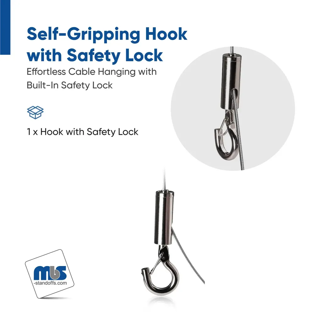 Self-Gripping Hook with Safety Lock (For Cable Diameter 1/16" (0.06")