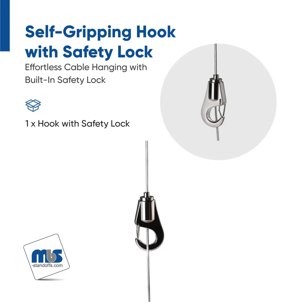 Self-Gripping Hook with Safety Lock  (For Cable Diameter 0.06" to 0.08")