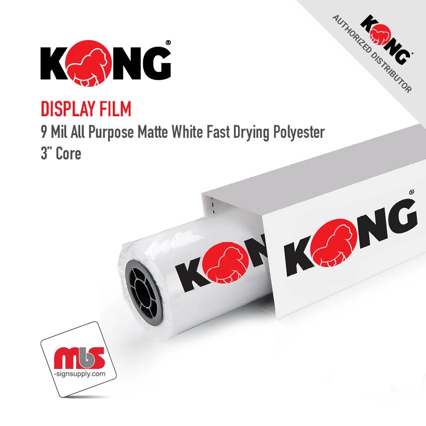 36" x 100' Kong Film - 9 Mil All Purpose Matte White Fast Drying Polyester Display Film on 3" Core