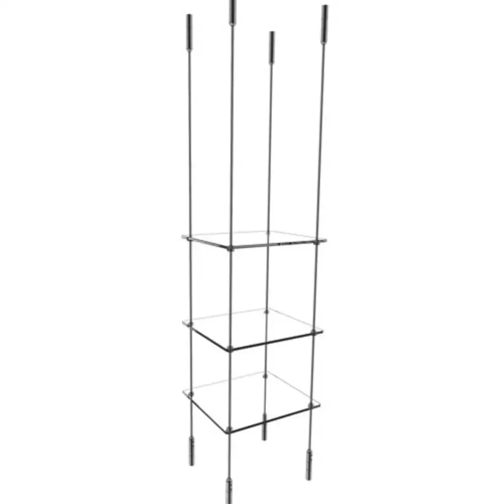 Stainless Steel, 3 Shelf, Floating Glass Shelf Kit 12" x 12"