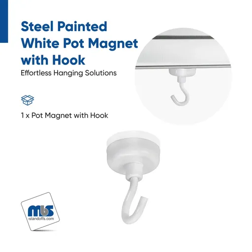 [HM20W] 3/4" Pot Magnet with Hook white painted (Inside use only)