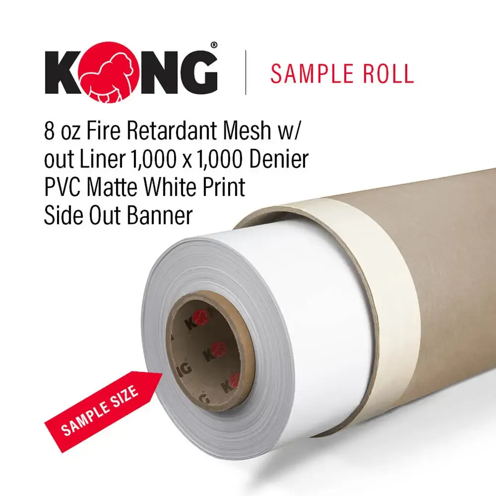 38" x 20' Kong Banner - 8 OZ Fire Retardant Mesh w/out Liner 1,000 x 1,000 Denier PVC Matte White Print Side Out Printable Banner (Sample Roll)