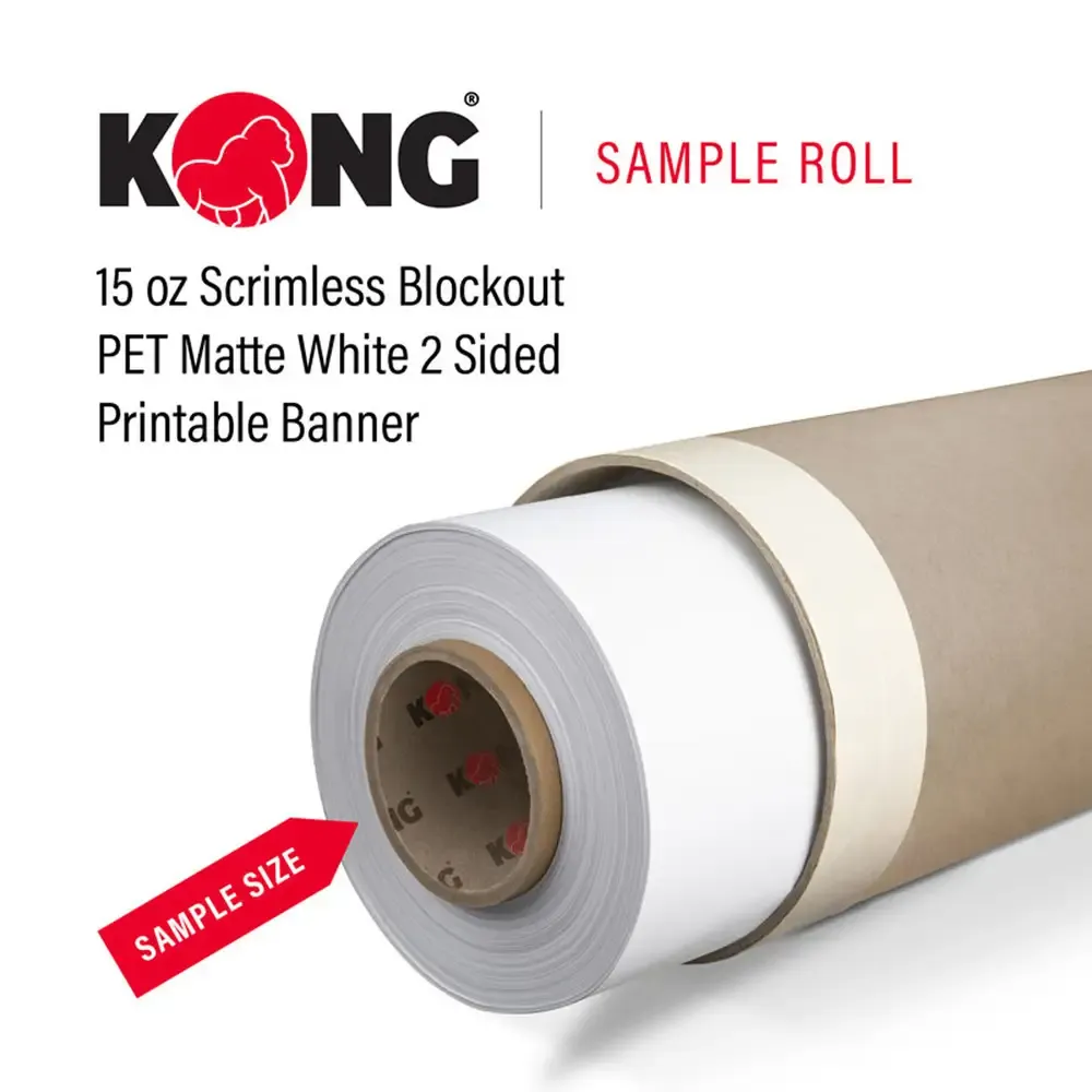 38" x 20' Kong Banner - 15 OZ Scrimless Blockout PET Matte White 2 Sided Printable Banner (Sample Roll)